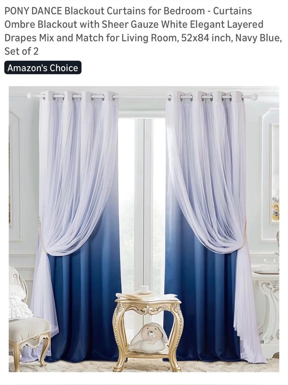 Blackout Curtains for Bedroom - Ombre with Sheer Layered Drapes
